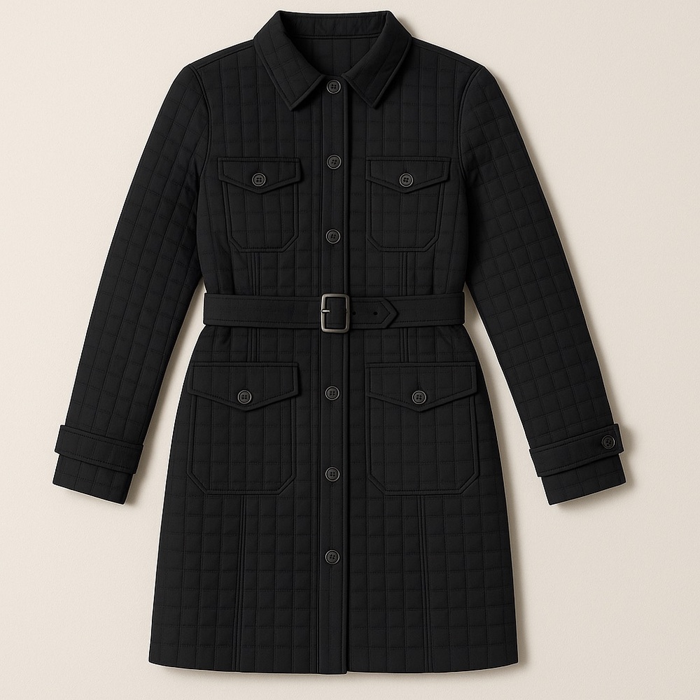 Express Women’s Black Quilted Belted Button Front Coat – Size 6